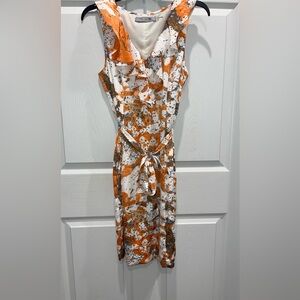 Marc New York Womens Sz 8 Orange Splatter Paint Ruffle V Neck Sheath Dress